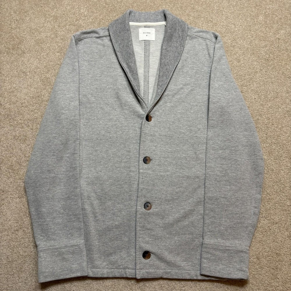 Billy Reid Cardigan Sweater Mens Medium Gray Cotton Blend Shawl Collar Knit